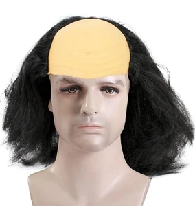 Bald Old Man Costume Wig Black Hair - Cosplay Halloween Dress Up - Picture 1 of 4