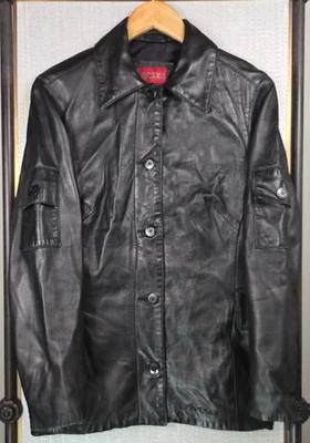 AVIREX Hecha en EE. UU. Mujer Chaqueta de Cuero Suave Mediana Buttery Negra Botón Frontal Foto 1 de 4