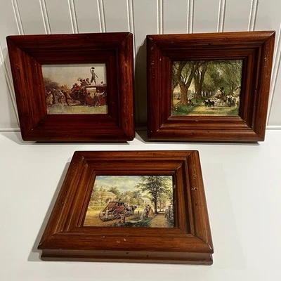 复古 19 世纪带框艺术套装 Home Again - The Old Stagecoach - Village Scene — 第 1/4 张图片