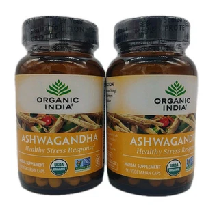 Organic India Ashwagandha Capsules 90ct Stress Energy & Sleep Support Vegan 2PK - Picture 1 of 17