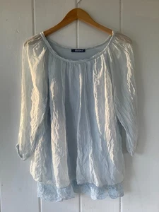 Giulia blauer Seidenpullover Bluse Gr. M fließend Poncho Style Italy Western Boho - Bild 1 von 9