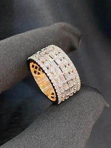 1.28 Cts Round Baguette Shape Diamonds Multi-Row Wedding Band Ring In 14K Gold - Picture 1 of 12