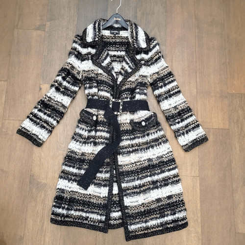 Cappotto a maglia Chanel con cintura taglia 38