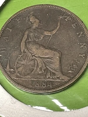Great Britain 1/2 Penny 1884 Old Coin  - Image 1 of 2