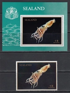 Squid Sea Animals 1970 Principality of Sealand MNH 1 v + 1 S/s perf Set - Picture 1 of 1