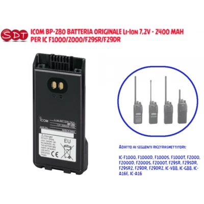 ICOM BP-280 BATTERIA ORIGINALE Li-Ion 7,2V - 2400 MAH PER IC F1000/2000/F29SR/F2 - Immagine 1 di 2