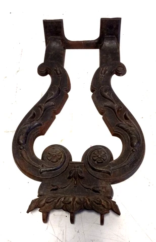 Antique Fancy Cast Iron Lyre Organ Foot Pedal Support, Repurpose, Wall Art Cover