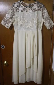 Vestido midi de encaje de cóctel marfil talla XL SS graduación boda elegante nuevo sin etiquetas - Imagen 1 de 6