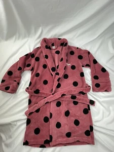 Victoria's Secret Pink and Black Polka Dot Soft Plush Belted Robe Sz XS EUC - Picture 1 of 7