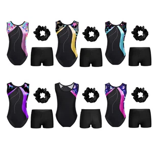 Kids Girl's Leotard With Shorts Set Practice Rompers Exercise Dance Outfit Gym - Picture 1 of 46