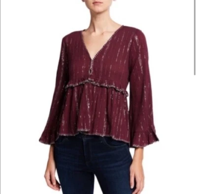 Blusa Bohemia Top Chloe Oliver Rojo Lúrex Top con Costuras Bordadas S Foto 1 de 4