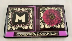 M Monogram Notizkarten Set mit Stift (8 Karten Set) - schwarz weiß mit rosa Blume - Bild 1 von 3