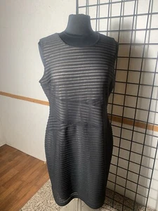 Calvin Klein Women Size 14 Black Sleeveless Horizional Striped Lined Dress - Picture 1 of 5
