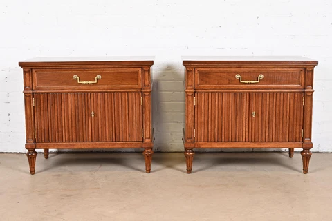 Henredon French Regency Louis XVI Carved Walnut Nightstands, Newly Refinished Cover