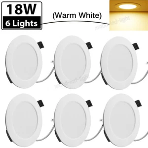 6 Pack 18W LED Recessed Ceiling Panel Down Lights Bulb Lamp Fixture Warm White - Picture 1 of 11