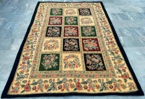 Vintage French Style Aubusson Rug Needlepoint Chain stitch Rug 6x9 ft Free Ship - Picture 1 of 11