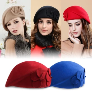 Ladies Retro Wool Felt Bucket Cap Flower Cloche Church Derby Bowler Hat Camel - Picture 1 of 16