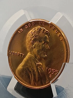 1955 S Lincoln Wheat Cent Penny PCGS MS 65 RD BLUE LABEL  - Image 1 of 4