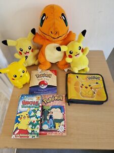 Pokemon Bundle Pikachu Tomy & WCT Plush, Charmander, Money Bank, Books, VHS