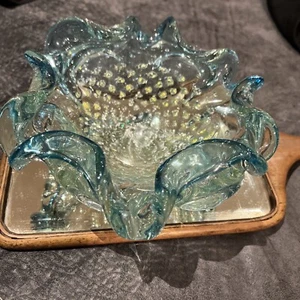 1960’s Murano Sea Foam Roll Edged Bowl, Turquoise & Gold & Silver - Picture 1 of 10