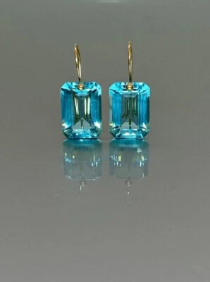 Topazio Blu Orecchino 925 Argento Sterling Rettangolo Pendenti per Lei - Immagine 1 di 4