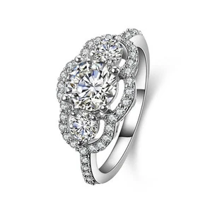 ANILLO DE COMPROMISO DE BODA MUJER DE PLATA ESTERLINA DE TRES PIEDRAS TALLA 3-12 ENG030 - Imagen 1 de 5