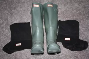 Hunter Gloss Olive Green Womens Tall Hunter Winter Rain boots WATERPROOF Sz 9 - Picture 1 of 7