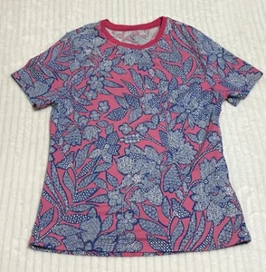 Lands End Kids Pink Blue Floral Short Sleeve Swimwear Rash Guard Girls Sz 10/12 - Picture 1 of 4