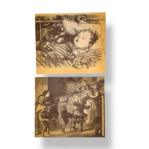 VTG Christmas Cards (Lot of 2) WOODBLOCK Style Harpers Weekly Note Card Santa - Picture 1 of 6