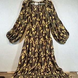 Maxi Vestido Paris Dorado y Plata Manga Larga En Niveles Púrpura Amarillo Oliva Talla T2 Boho - Imagen 1 de 7