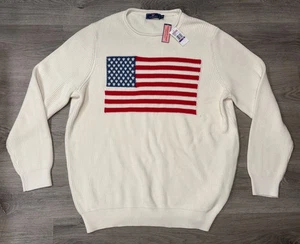 VINEYARD VINES Sweater Mens 2XL Cream Pullover Crew American Flag USA $228 - Picture 1 of 11