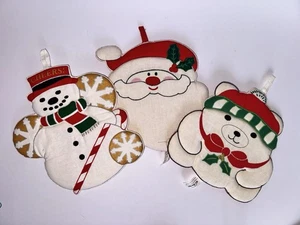Vintage Christmas Pot Holders Set Of 3  EUC Snowman Santa Teddy Bear - Picture 1 of 11