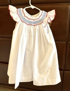The Beaufort Bonnet Company Girls Red White Blue S/S Smocked Dress - Size 5 - Picture 1 of 9
