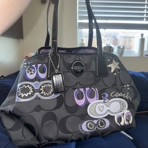 Coach Black Signature C Graffiti Optic KissLock Tote/Satchel Limited Edition HTF - Picture 1 of 16