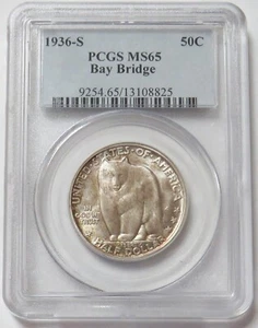1936 S BAY BRIDGE 50c COMMEMORATIVE COIN PCGS MINT STATE 65 - Picture 1 of 4