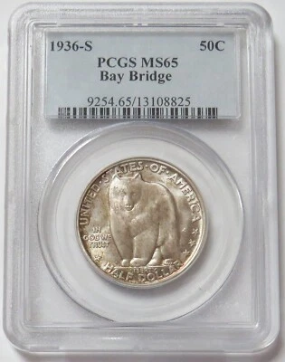 1936 S BAY BRIDGE 50c COMMEMORATIVE COIN PCGS MINT STATE 65 - Image 1 of 4