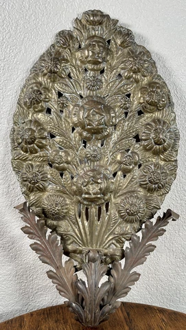 Antique Dutch Brass Iron Floral Repousse Wall Sconce Plaque 18th Century 1700 #1 Cover