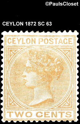CEYLON 1872 SC 63 QUEEN VICTORIA 2c BROWN MHR P14 F/VFINE - Image 1 of 2
