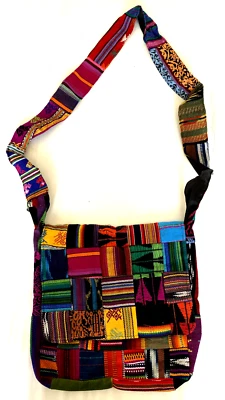 Messenger Bag Patch Work Striped Guatemala Fabric Cotton New Handmade Huipil #1I - Image 1 of 4
