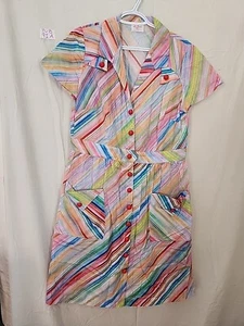 Vestido de algodón Leona Edmiston Frocks arco iris con botones talla 4 - Imagen 1 de 8