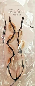 Pulsera Tobillera con Conchas Verdadero Blanco Filo Negro - Nuevo - Picture 1 of 3