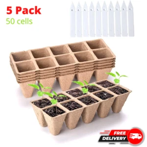 5 Pack Seed Starter Peat Pots Kit Germination Seedling Trays 50 Cells - Picture 1 of 5