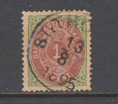 Indias Occidentales Danesas Sc 5a usado 1874 1c verde y rosa lila número, tonificado, delgado, Foto 1 de 2