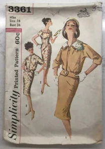 Vestido y chaqueta de una pieza vintage estampado simplicidad patrón de costura #3361 talla 14 - Imagen 1 de 5