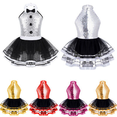 Kids Girls Shiny Sequin Ballet Tutu Dress Leotard Jazz Dance Performance Costume • 8.12€