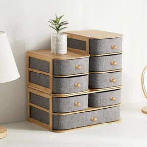 Multi Layer Drawer Bamboo Storage Box Cosmetic Organizer Home Office Organiser - Picture 1 of 18