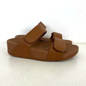 FitFlop Tan Brown Lulu Adjustable Leather Slides Sandals Size UK 3 - Picture 1 of 10