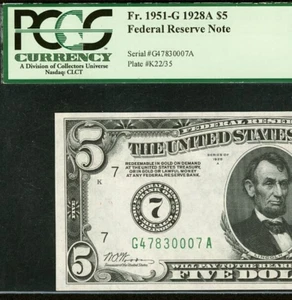 1928A $5 Federal Reserve Note PCGS 55PPQ - Gold on Demand - Chicago Fr 1951-G - Picture 1 of 3