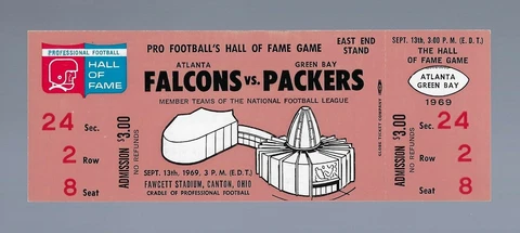 VINTAGE 1969 NFL ATLANTA FALCONS vs GREEN BAY PACKERS  FULL FOOTBALL TICKET -HOF Cover