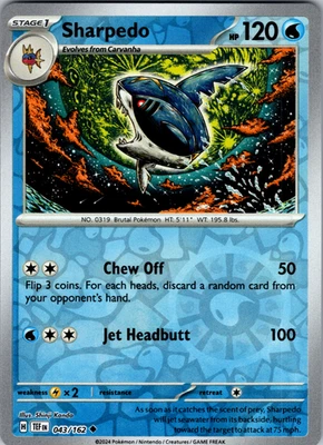 Sharpedo Reverse Holo 043/162 SV05: Temporal Forces Uncommon - NM - Image 1 of 2